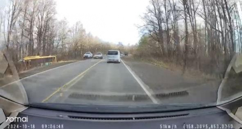 Утром на паратунской трассе Камчатки автобус Daewoo съехал в кювет