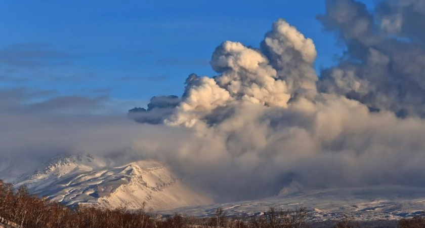  Очередной выброс из вулкана Шивелуч: высота пеплового столба – до 4 000 метров