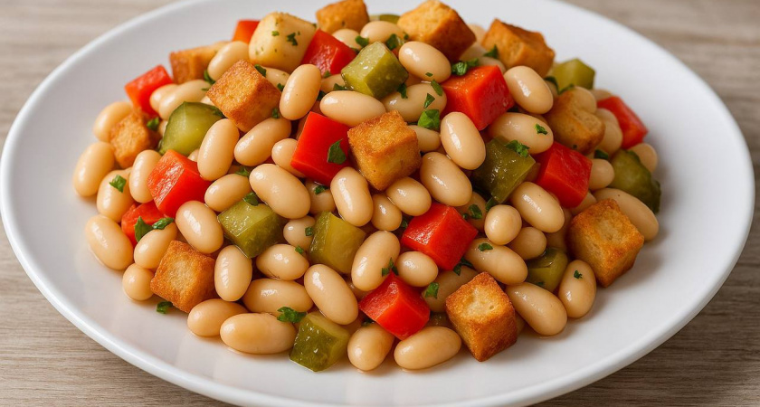 Салат с хрустящими сухариками и фасолью: готовится быстро из простых ингредиентов
