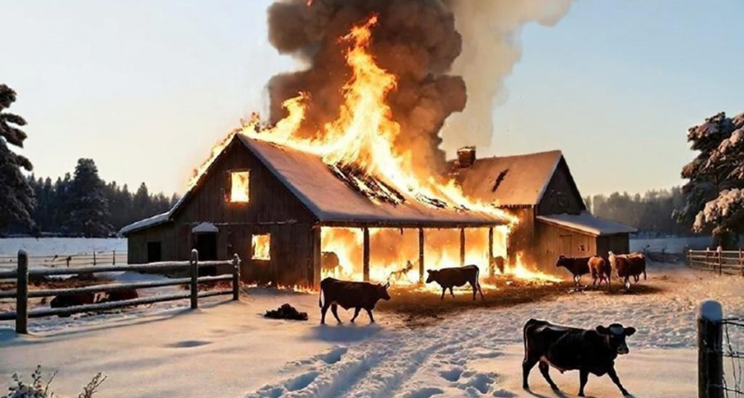 На Камчатке пожарные спасли скот при возгорании на частной ферме