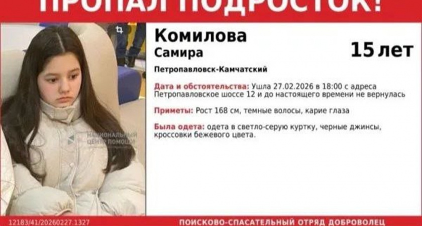 В Петропавловске-Камчатском с 27 февраля ищут 15-летнюю девочку