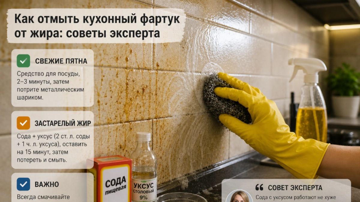 Жир с фартука отходит кусками: лайфхак опытного клинера с содой и уксусом
